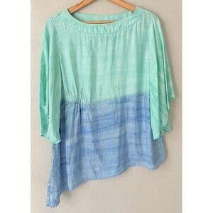 IC Collection Ombre Asymmetric Tunic Lagenlook Coastal Flow Top Resort Art Large